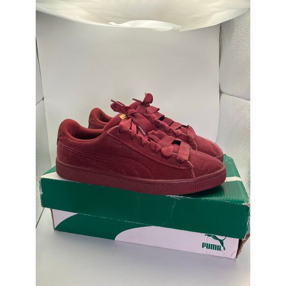 Puma Girls Basket Classic‎ Velour Sneakers Tibetan Red Gold 5C Play Fun Shoes - Picture 1 of 11